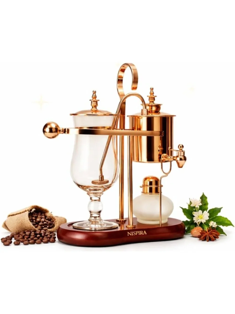 Vintage Copper Vacuum Coffee Maker - Unique Gravity Syphon Brewing System 500ml